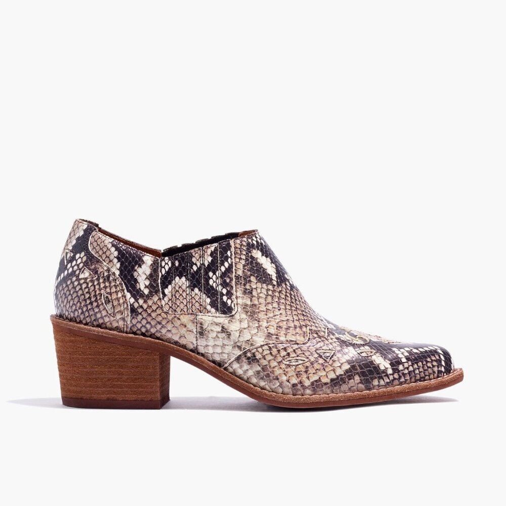 Madewell The Cline Western Bootie in Snake Embossed Leather Size 7.5